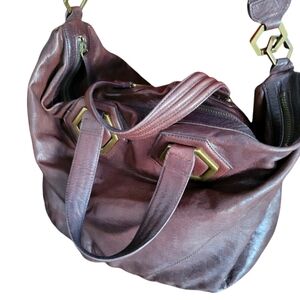 Kenneth Cole New York Dark Chocolate Leather Carry All Shoulder Bag